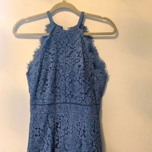 Blue lace sleeveless midi dress US4